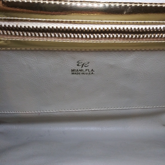 Vintage ER Miami Metallic Gold Embroidered Faux Leather Clasp Top Clutch Purse - Picture 12 of 16